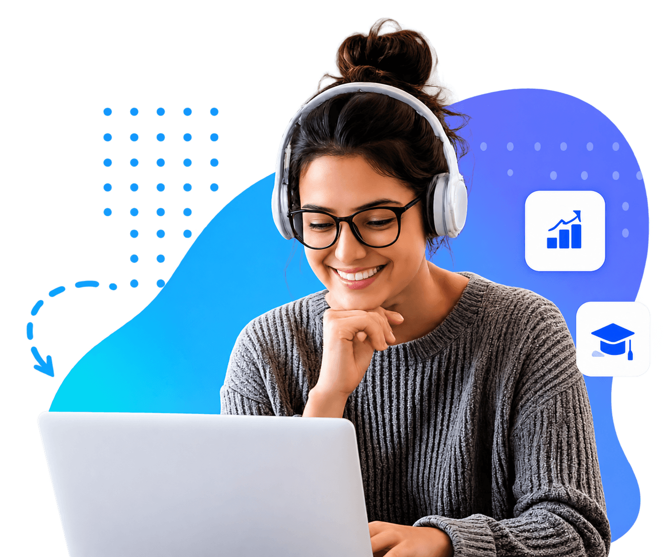 estudiante_home Estudiante con auriculares haciendo un curso online en su portátil